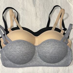 13Y Girl Set of 3 Convertible Padded Bras Black Gray Beige